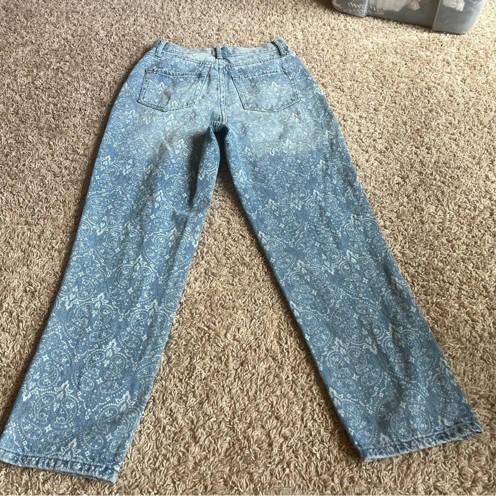 Simple Society Size 1/25 Blue Paisley Print Straight Leg Jeans - Picture 7 of 9